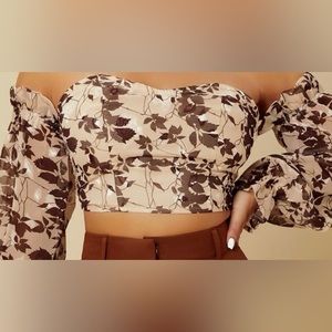 SHEIN Leaf Print off the shoulder top